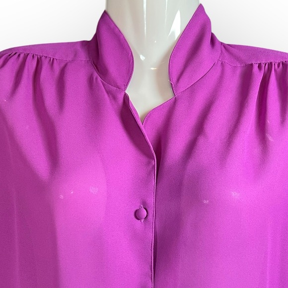 Vtg 1980s Ann Chabrol Sheer Fuchsia Pink Blouse Med Button Up Barbiecore - Picture 7 of 10